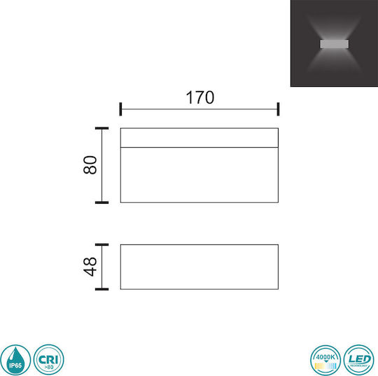 Spot Light Wall-Mounted Outdoor Ceiling Light LED IP65 8W with Natural White Light Double Beam