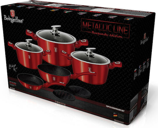 Berlinger Haus Metallic Line Kochgeschirr-Set aus Aluminium Burgundy Collection mit Steinbeschichtung 5 Teile