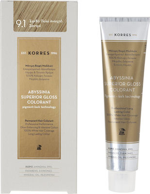 Korres Abyssinia Superior Gloss Colorant Vopsea de Păr fără amoniac 9.1 Blond foarte deschis Sandre 50ml