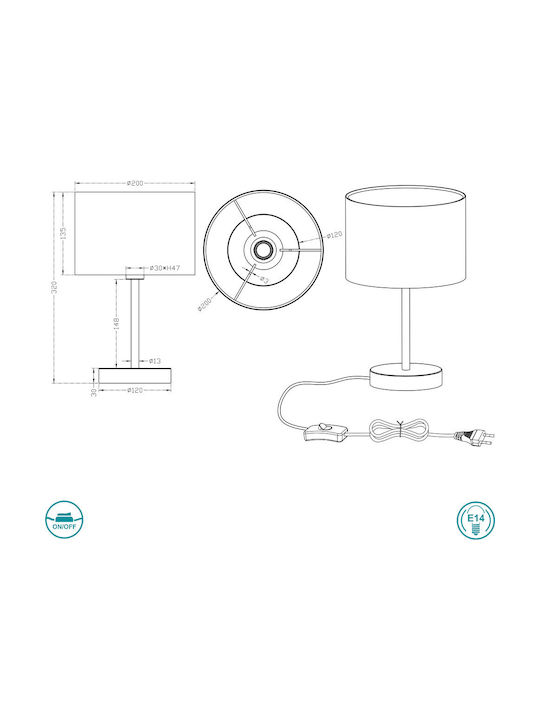 Trio Lighting Hotel Metal Table Lamp for Socket E14 with White Shade and Silver Base