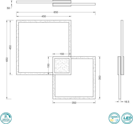 Trio Lighting Hydra Πλαφονιέρα Οροφής 65εκ. Ασημί με Ενσωματωμένο LED