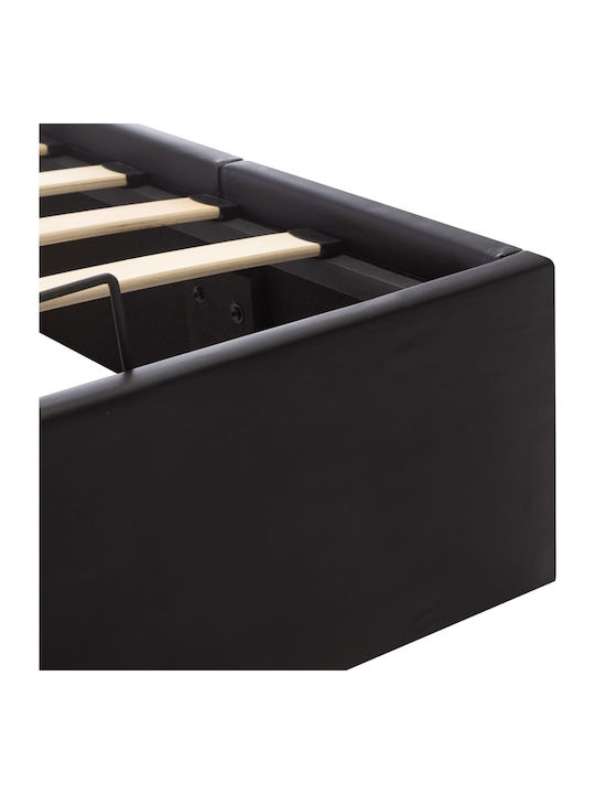 Bed Single Upholstered with Leatherette Black with Slats for Mattress 90x200cm