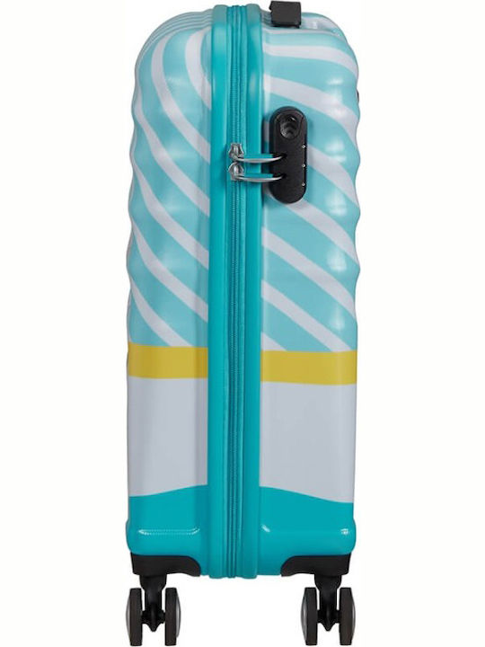 American Tourister Wavebreaker Disney Kids Cabin Hard Light Blue Suitcase With 4 Wheels Height 55cm
