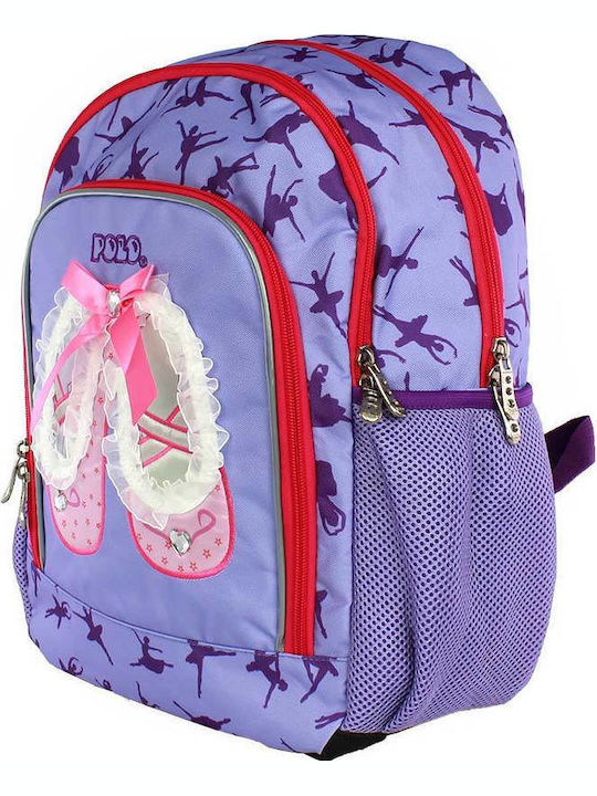 Polo Primary Girly Shoes School Bag Backpack Elementary, Elementary in Lilac color L28 x W15 x H39cm 15lt