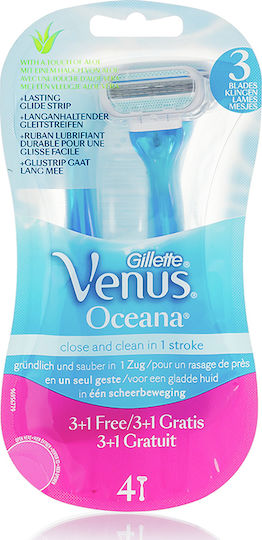 Venus Oceana Ξυραφάκια Σώματος μιας Χρήσης με 3 Λεπίδες & Λιπαντική Ταινία 4τμχ