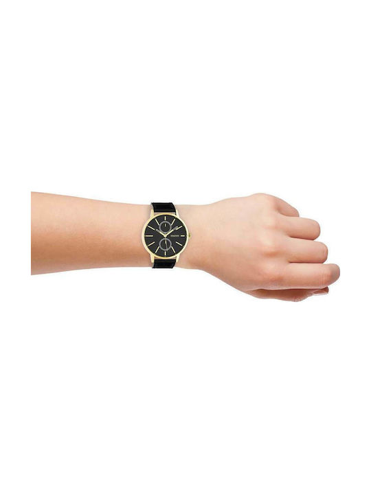 Oozoo Watch with Black Leather Strap