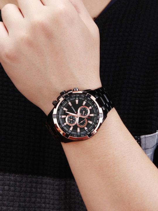 Curren Men's Watch 46mm Chronograph Battery with Black Metal Bracelet
