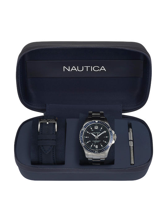 Nautica Set Battery Watch with Metal Bracelet Silver NAPFRB013