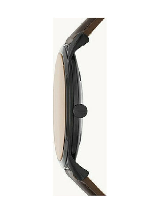 Fossil Minimalist Ανδρικό Ρολόι 44mm Μπαταρίας με Καφέ Δερμάτινο Λουράκι