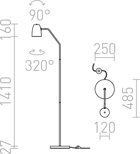Rendl Light Studio Pragma Floor Floor Lamp H159xW25cm. with Socket for Bulb E27 Black