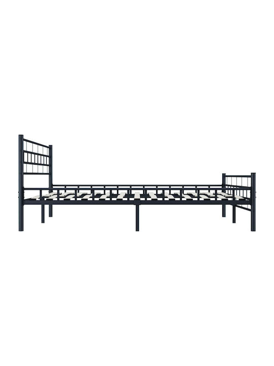 Bed Queen Metal Black with Slats for Mattress 160x200cm