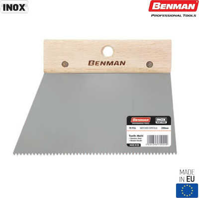 Benman Tile Spatula Inox Serrated 200mm with Wooden Handle 70924