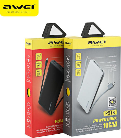 Awei P51K Power Bank 10000mAh cu Port USB-A Negru