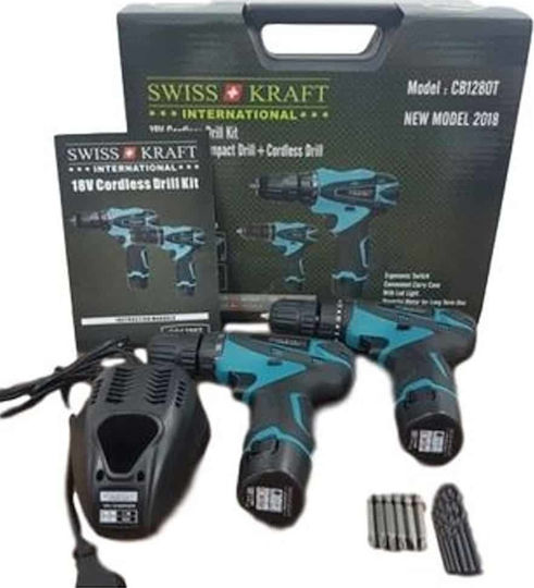Swiss Kraft CB1280T Σετ Δραπανοκατσάβιδο & Κατσαβίδι 18V με 2 Μπαταρίες 2Ah