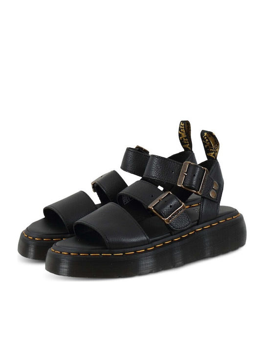 Gryphon Quad Δερμάτινα Γυναικεία Σανδάλια Flatforms Μαύρα