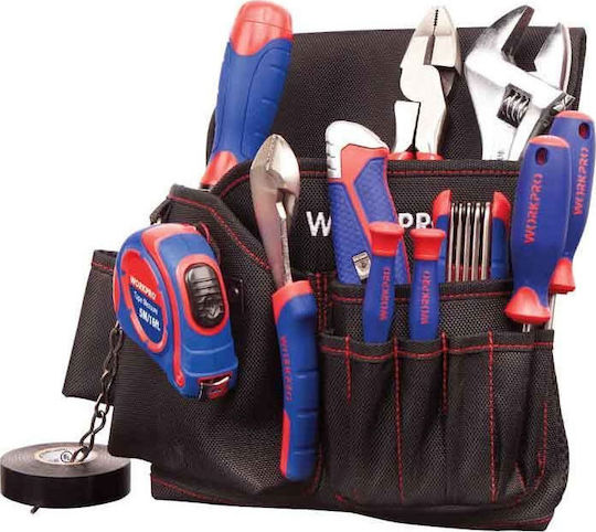 WorkPro Gürteltasche Werkzeuge Stoff 9 Positionen mit Hammerhalterung