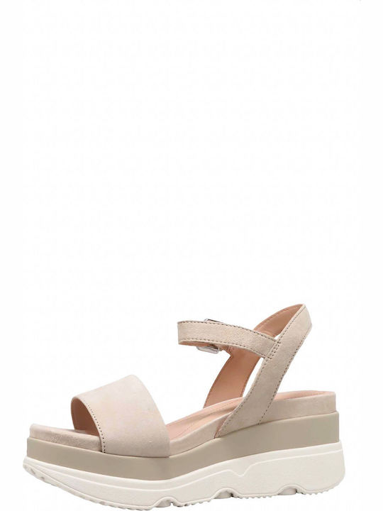 D Gardenia C Anatomic Women's Leather Ankle Strap Platforms Beige