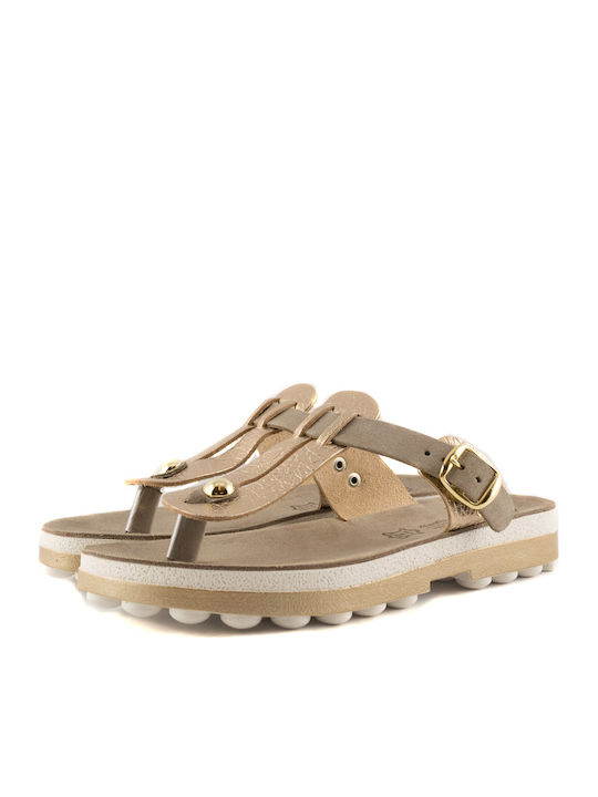 Leder Flache Sandalen für Damen Anatomisch Taupe / Rose Gold