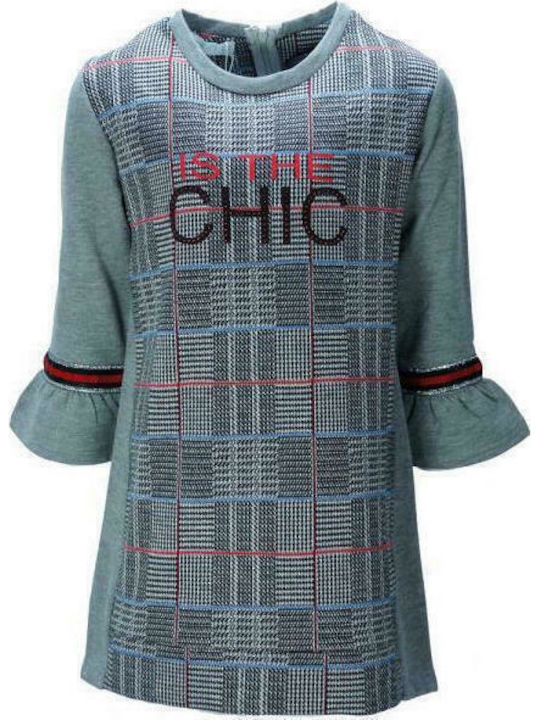 Rochie Fete Mânecă Lungă Carou Set Cu Colanți Gri