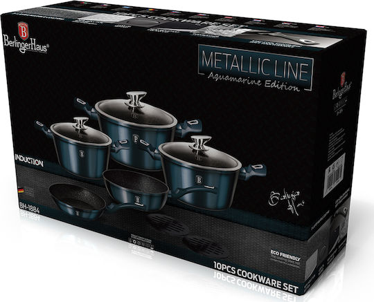 Berlinger Haus Metallic Line Σετ Μαγειρικά Σκεύη από Αλουμίνιο Aquamarine Collection με Επίστρωση από Πέτρα 5 Σκευών