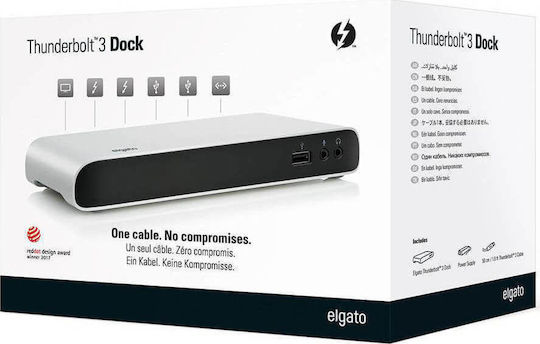 Elgato Докинг Станция Thunderbolt 3 с DisplayPort 4K PD Ethernet и Свързване на 2 Монитора Сребриста (10DAA8501)