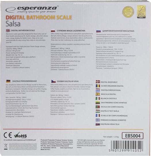 Esperanza Digital Bathroom Scale Black Salsa EBS004