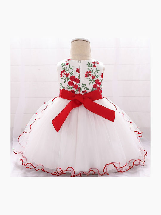 Children's Dress Sleeveless Tulle Floral White