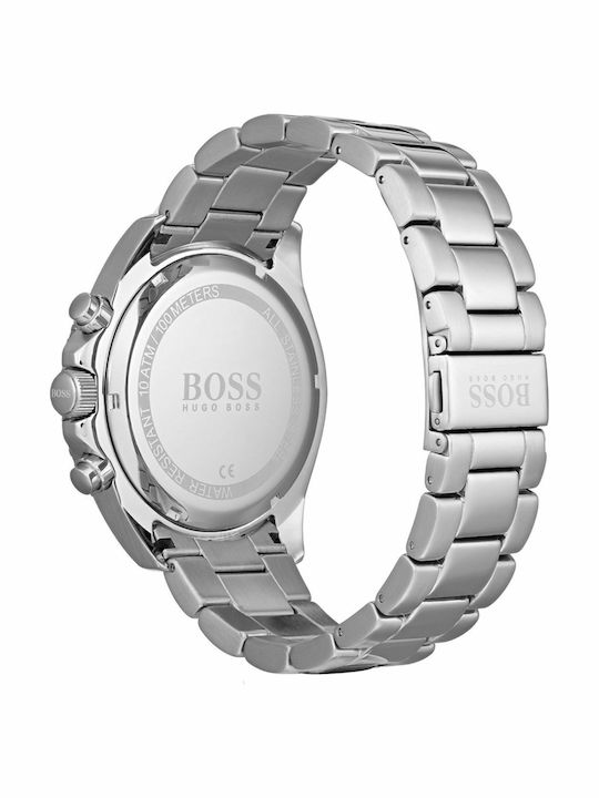 Boss Ocean Edition Ανδρικό Ρολόι 48mm Χρονογράφος Μπαταρίας με Ασημί Μεταλλικό Μπρασελέ