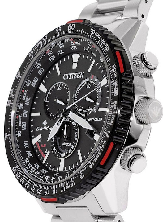 Citizen Promaster Sky Ανδρικό Ρολόι 45mm Χρονογράφος Eco - Drive με Ασημί Μεταλλικό Μπρασελέ