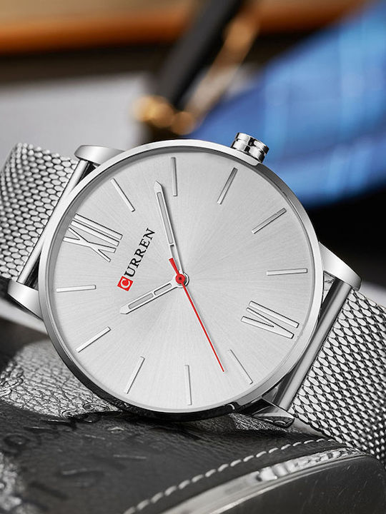 Curren Men's Watch 44mm Battery with Metal Bracelet Thin Silver
