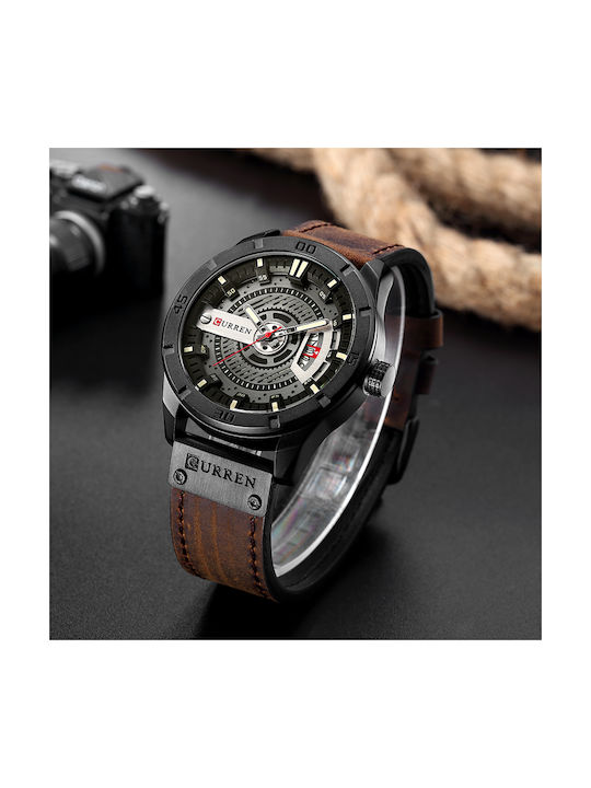 Curren Watch Battery with Leather Strap Black / Coffee