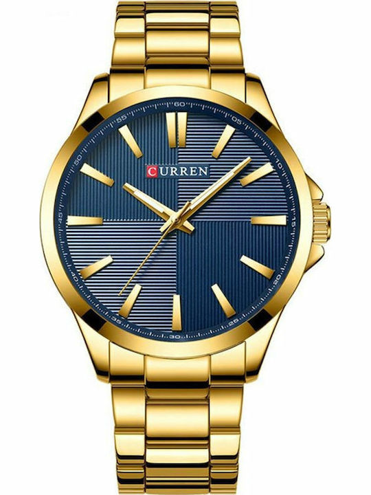 Curren Ανδρικό Ρολόι 44mm Μπαταρίας με Μεταλλικό Μπρασελέ Gold / Dark Blue