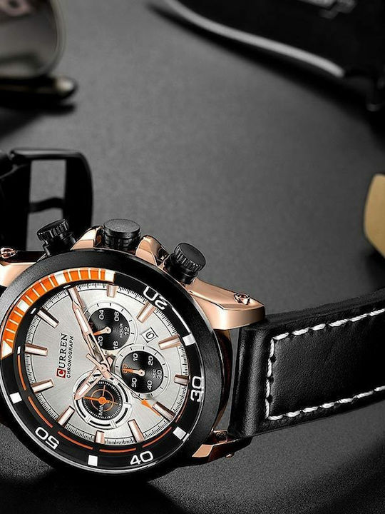 Curren Ανδρικό Ρολόι 48mm Χρονογράφος Μπαταρίας με Μαύρο Δερμάτινο Λουράκι