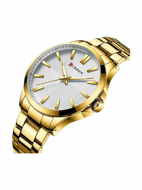 Curren Ανδρικό Ρολόι 44mm Μπαταρίας με Μεταλλικό Μπρασελέ Gold / White
