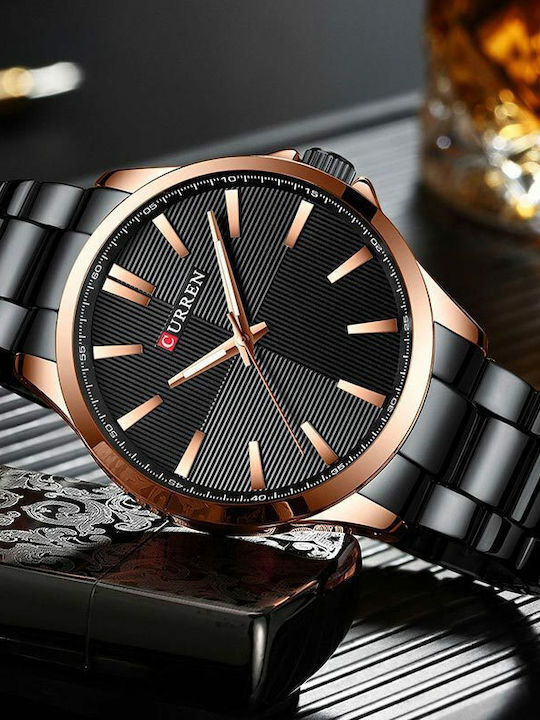 Curren Ανδρικό Ρολόι 44mm Μπαταρίας με Μεταλλικό Μπρασελέ Black / Rose Gold
