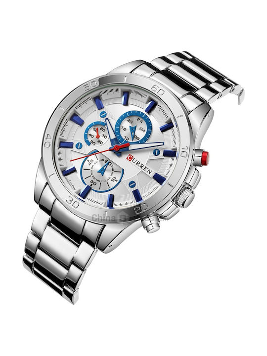 Curren Business Sports Ανδρικό Ρολόι 40mm Μπαταρίας με Μεταλλικό Μπρασελέ Ασημί/Μπλε