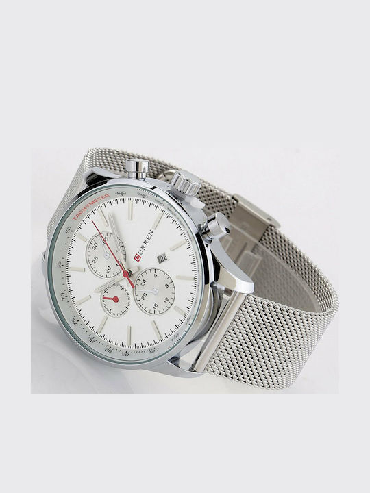 Curren Herrenuhr 44mm Batterie mit Metallarmband Silver / White