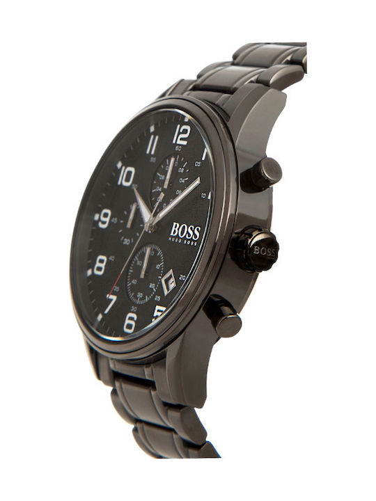 Hugo Boss Uhr Chronograph Batterie mit Schwarz Metallarmband