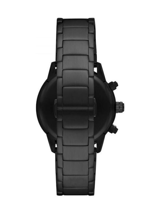 Emporio Armani Ανδρικό Ρολόι 43mm Χρονογράφος Μπαταρίας με Μαύρο Μεταλλικό Μπρασελέ