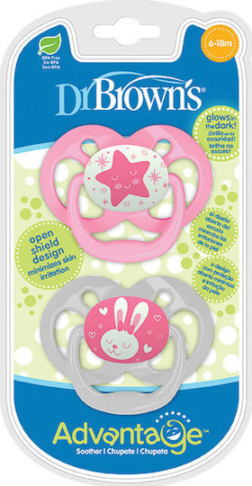 Dr. Brown's Advantage Pacifiers Silicone Night Star-Bunny - Pink for 6-18 months 2pcs