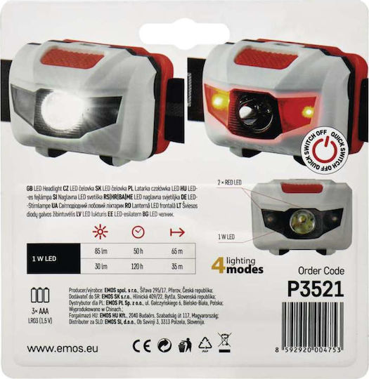 Emos Headlamp LED IP43 with Maximum Brightness 60lm Black