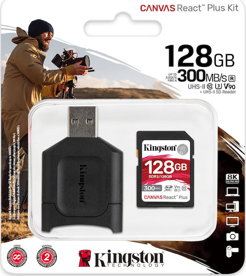 Kingston Canvas React Plus SDXC Class 10 U3 V90 UHS-II with USB Reader