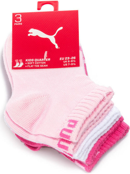PUMA Athletic Kids' Ankle Socks Quarter Pink 3 Pairs