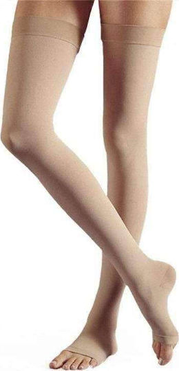 Varisan Top Short Socks Thigh High Graduated Compression with Silicone & Open Toes 34-46 mmHg Beige