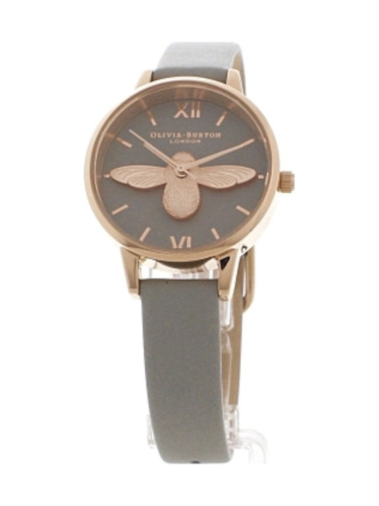 Olivia Burton 3D Bee Часовник с Сив Кожена каишка