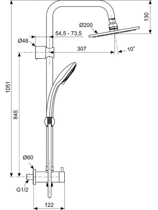 Ideal Standard Idealrain Duo Kit System Duschsäule ohne Armatur 105cm Silber