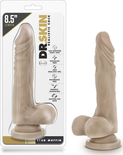 Dr. Skin Stud Muffin Glass Dildo with Balls and Suction Cup Beige 22cm