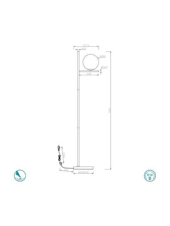 Trio Lighting Pure Φωτιστικό Δαπέδου Υ150xΜ32εκ. με Ντουί για Λαμπτήρα E14 Χρυσό