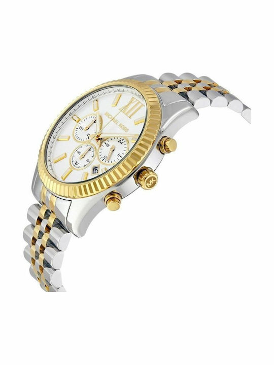 Michael Kors Lexington Herrenuhr 45mm Chronograph Batterie mit Silber Metallarmband