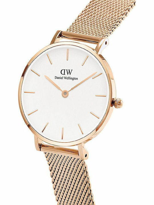 Daniel Wellington Petite Melrose Womens Watch 28mm Battery with Pink Gold Metal Bracelet
